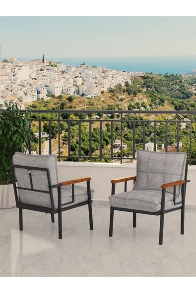 Modern Serisi Bahçe Takımı, Bahçe Mobilyası, Metal Koltuk Takımı - 3+1+1 Sehpalı - Atlantik Açık Gri - 4