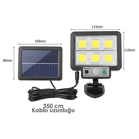 Ayt Powermaster JX-F72 Solar Güneş Enerji Panelli Hareket Sensörlü Üç Modlu Duvar Lambası Led Bahçe Aydınlatması Lamba - 2