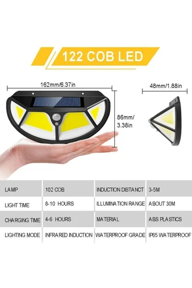 Fonksiyonel Sensörlü 122 Ledli Solar Bahçe Lambası