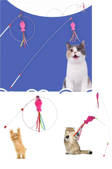 Interaktif Kedi Tüy Oyuncak Değnek Oyuncak Teaser Sevimli Balık Çıngıraklı Oyun Kovalamaca Egzersizi