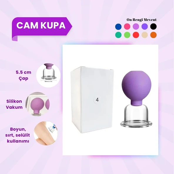 Silikon Vakumlu Cam Yüz Masaj Kupası No:4 Koyu Mor