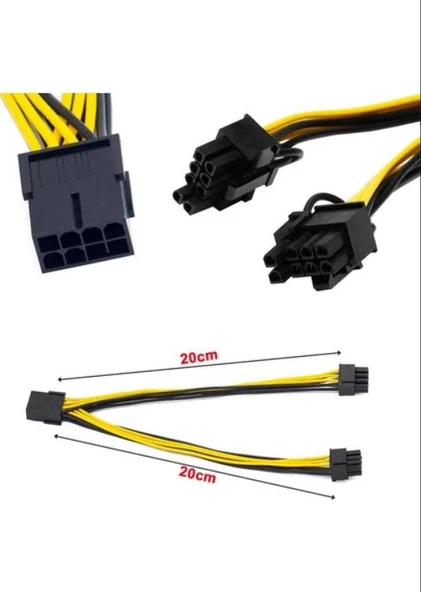 8 pin PCIE erkek to 6+2 dual PCI-E GPU power kablo - 5
