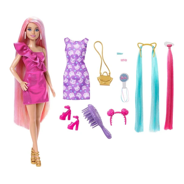 JDC85 Barbie Upuzun Muhteşem Saçlı Bebekler Pembe Saçlı Bebek - 3