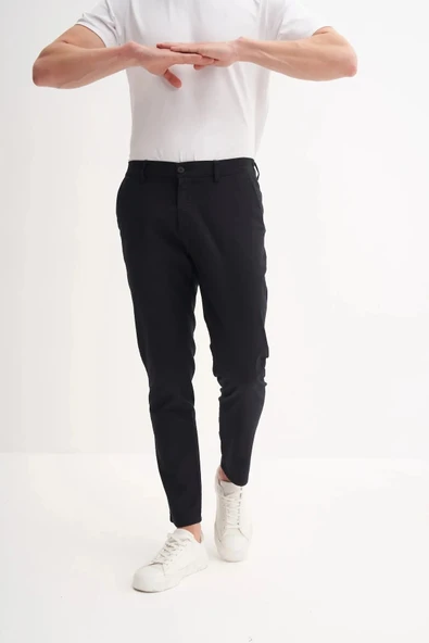 Cazador Jogger Dokuma Düz Paça Cepli Pantolon Siyah 0001