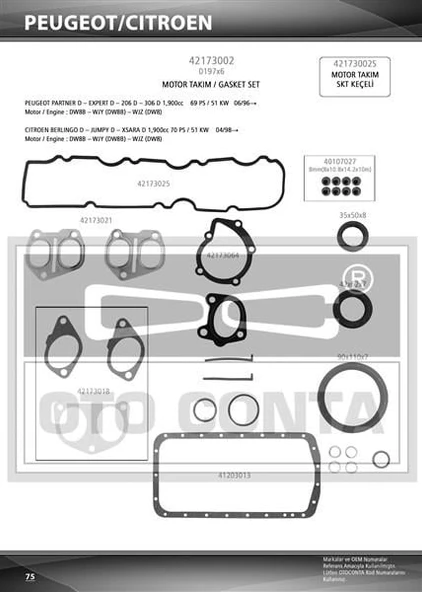 MOTOR TAKIM CONTASI SKC siz P206-P306-PARTNER-BERLINGO 1.9 DW8 VİTON KEÇELİ ürün görseli 1