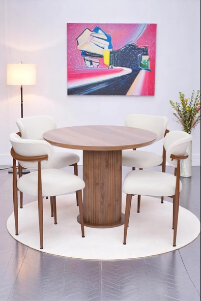 Bohem Polo Yuvarlak Lak Panel Mutfak Masa Takımı 100cm ürün görseli 1