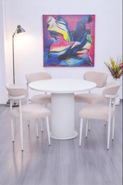 Bohem Polo Yuvarlak Lak Panel Mutfak Masa Takımı 100cm - Resim 3