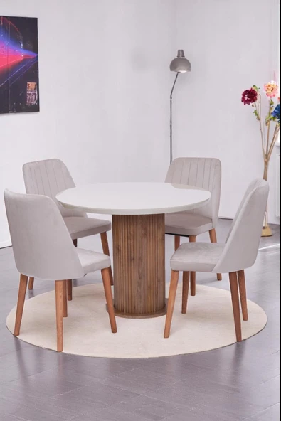 Bohem Milano Yuvarlak Lak Panel Mutfak Masa Takımı 100cm - Resim 4