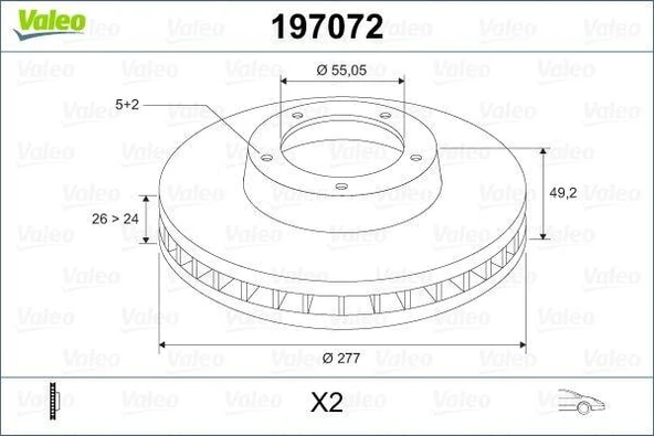 ÖN FREN DİSKİ HAVA KANALLI TOYOTA AVENSIS 1.6L 3ZZFE VVTi ZZT250 03-08 / 2.0L 1AZFSE AZT250 03-08 277 çap x 5 bijon - Takım disk fiyatıdır