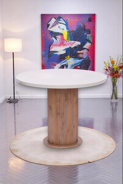 Bohem Milano Yuvarlak Lak Panel Mutfak Masa Takımı 100cm - Resim 6