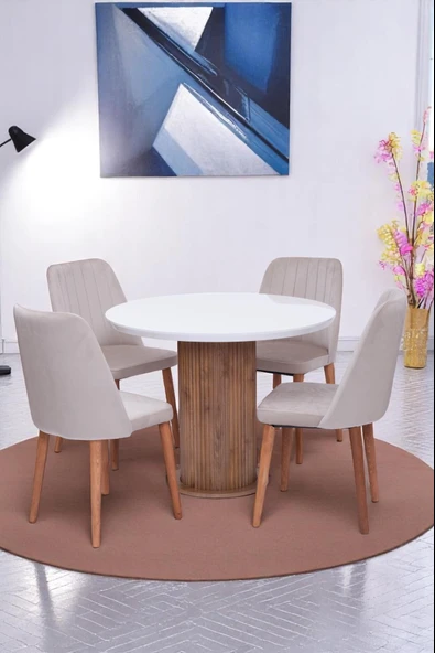 Bohem Milano Yuvarlak Lak Panel Mutfak Masa Takımı 100cm ürün görseli 1