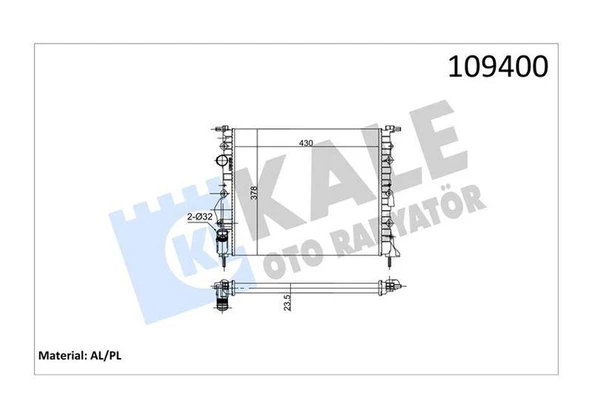 RADYATÖR CLIO II-LOGAN 04 KNG 01 MGN 96 1.4-1.61.5D-1.9 KLİMASIZ MEK 430x377.5x23 2 SIRA AL PL