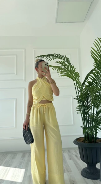 Kadın Keten Takım Sarı - 5