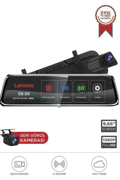 Lenovo V7/8801PLUS Siyah 1080P Araç içi 9.6inç Dokunmatik Dikiz Gece Görüşü Ön ve Arka Araç Kamerası