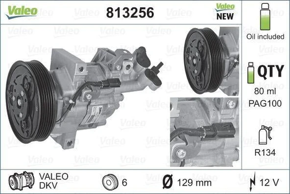 KLİMA KOMPRESÖRÜ MEGANE III 08 FLUENCE 10 SANDERO II 12 LOGAN II 12 LODGY 12 DUSTER 10 1.5dCi 1.6 16V K4M 12V 6 KANAL 125MM PAG46 YAĞ 160ml