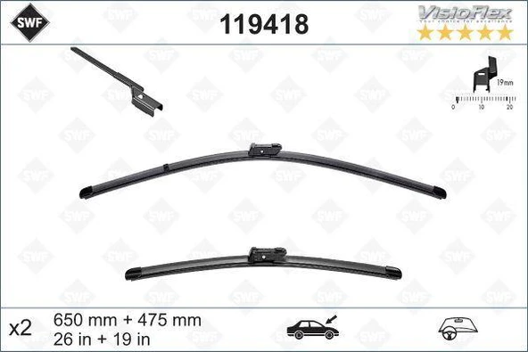ÖN SİLECEK SÜPÜRGESİ X2 MUZ TİPİ MONDEO IV 07 14 VOLVO C70 II 07 17 V40 12