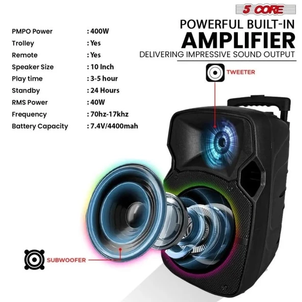5 Çekirdek 10 İnç TWS Çift Bluetooth Parti Hoparlörü - 9