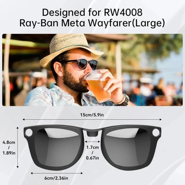 Hibloks 4 Adet Polarize Klips Ray-Ban Meta Wayfarer Akıllı Gözlük - Large - 4