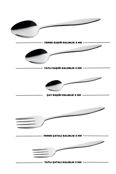 Lugga Ceyda Yemek - Tatlı Çatal Kaşık ve Çay Kaşık Takımı 6 Kişilik 30 Parça - 2