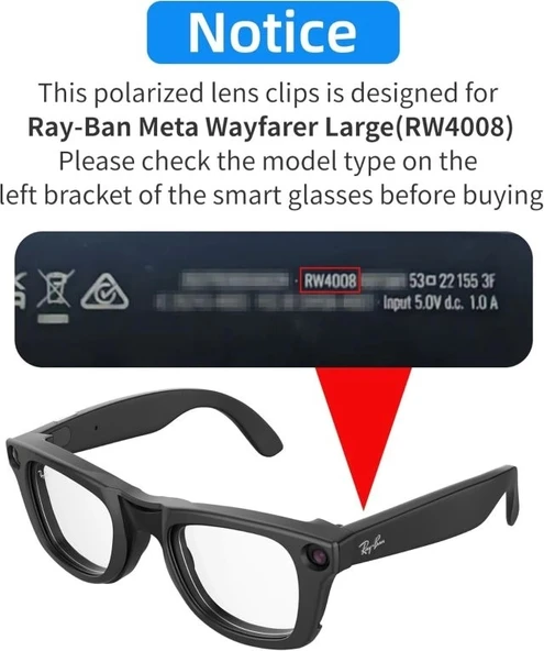 Hibloks 4 Adet Polarize Klips Ray-Ban Meta Wayfarer Akıllı Gözlük - Large - 3