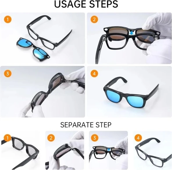 Hibloks 4 Adet Polarize Klips Ray-Ban Meta Wayfarer Akıllı Gözlük - Large - 8