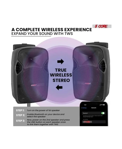 5 Çekirdek 10 İnç TWS Çift Bluetooth Parti Hoparlörü - 3