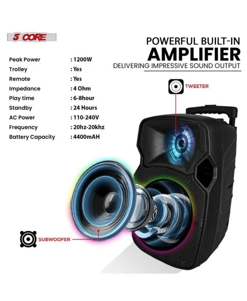 5 Çekirdek 10 İnç TWS Çift Bluetooth Parti Hoparlörü - 4