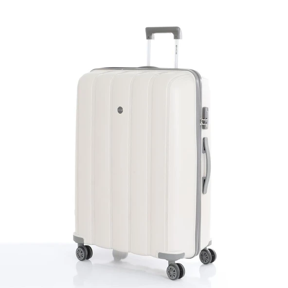 MÇS Bavul Büyük ve Kabin 2li Set Kırılmaz Silikon Valiz V305 Kemik/Gri - 2