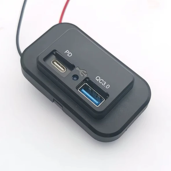 Type-C USB 2 Portlu Araç Şarj Soketi Adaptörü 12V-24V