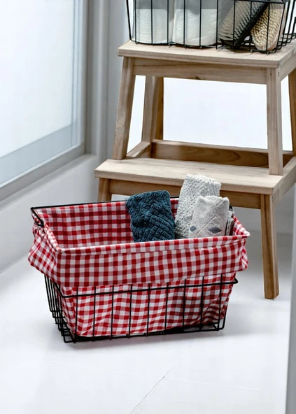 DEKORATİF METAL PİKNİK SEPETİ SAKLAMA KUTUSU ÇOK AMAÇLI MUTFAK VE BANYO SEPETİ - 7