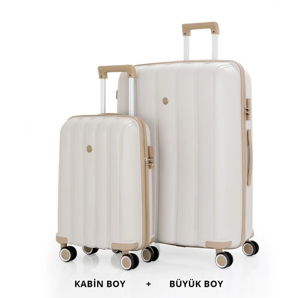 MÇS Bavul Büyük ve Kabin 2li Set Kırılmaz Silikon Valiz V305 Kemik/Şampanya ürün görseli