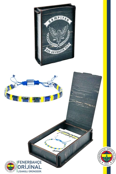 Fenerbahçe Orijinal Lisanslı Miyuki Cam Taneli Bileklik Hediyelik Ahşap Kutulu