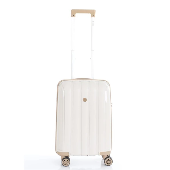 MÇS Bavul Büyük ve Kabin 2li Set Kırılmaz Silikon Valiz V305 Kemik/Şampanya - Resim 8