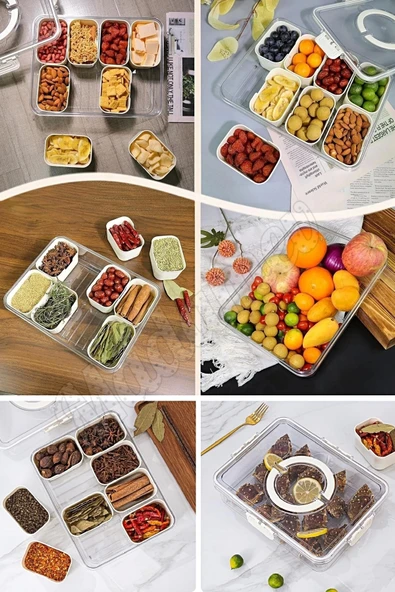 Tilbe Home 8 Bölmeli Taşınabilir Kilit Kapaklı Saklama Kabı Kahvaltılık Organizer Piknik Seti Gıda Kutusu - 2