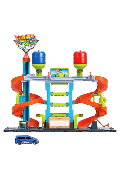 Hot Wheels Mega Araba Yıkama Kulesi: Döner Spiral ve İki Su Tankıyla Gerçekçi Yıkama Deneyimi!