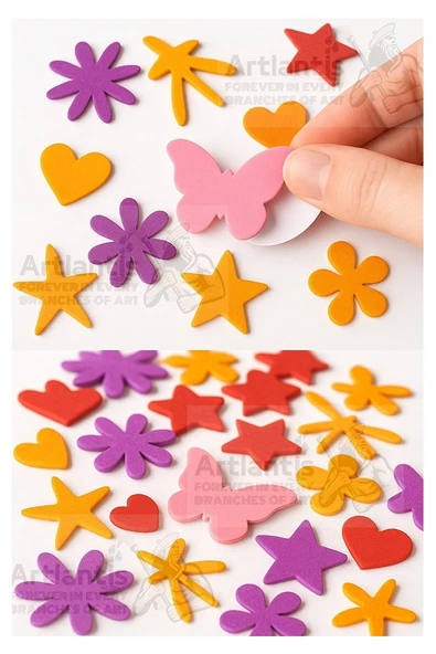 Şekilli Eva Yapışkanlı 100 lü 1 Paket Kendinden Yapışkanlı Eva Sticker Kalp Yıldız Okul Öncesi Kreş Ana Okulu Süsleme - 5