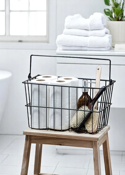 DEKORATİF METAL PİKNİK SEPETİ SAKLAMA KUTUSU ÇOK AMAÇLI MUTFAK VE BANYO SEPETİ - 8