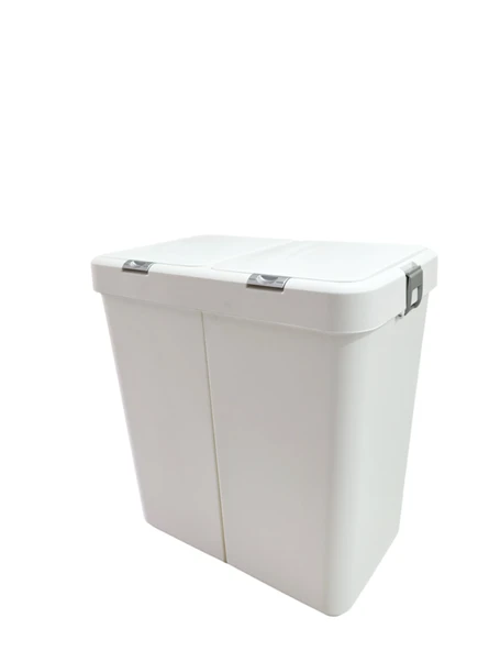 Gümüş Ikili Dokunmatik Çamaşır Sepeti Çöp Kovası Temizlik Kovası Kirli Sepet 80 Litre-MT009 - 2