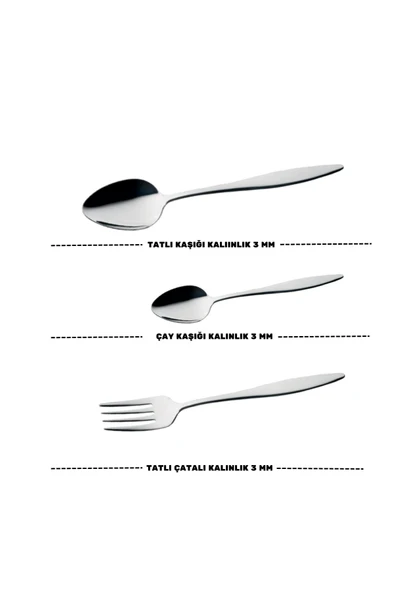 Lugga Ceyda Tatlı Çatal Kaşık ve Çay Kaşık Takımı 6 Kişilik 18 Parça Beyaz Kutu - 3