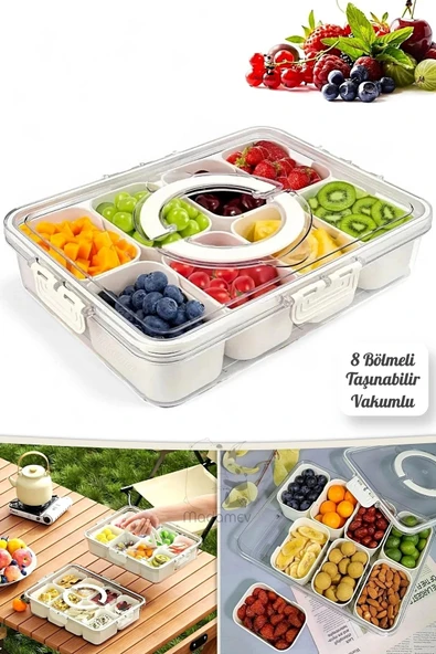 Tilbe Home 8 Bölmeli Taşınabilir Kilit Kapaklı Saklama Kabı Kahvaltılık Organizer Piknik Seti Gıda Kutusu