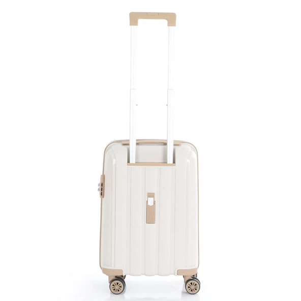 MÇS Bavul Büyük ve Kabin 2li Set Kırılmaz Silikon Valiz V305 Kemik/Şampanya - Resim 7