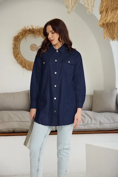 KRİSTAL SERPME TAŞLI KOT CEKET - 2