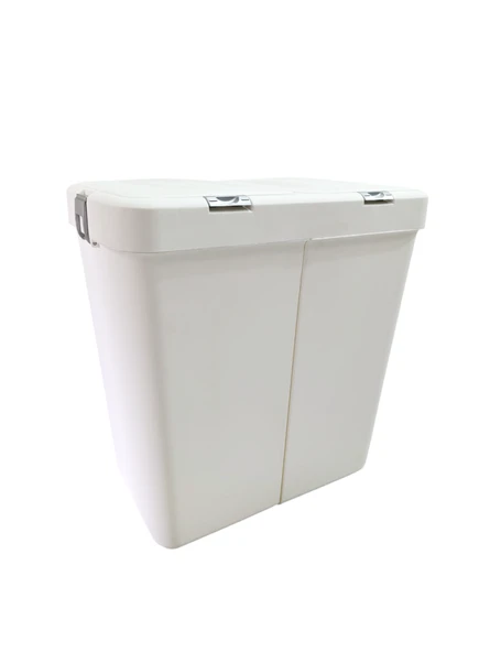 Gümüş Ikili Dokunmatik Çamaşır Sepeti Çöp Kovası Temizlik Kovası Kirli Sepet 80 Litre-MT009 - 3