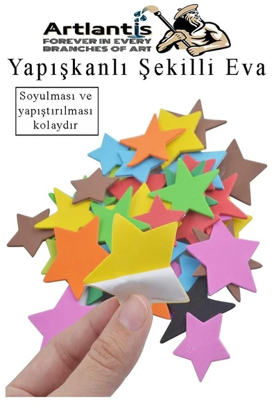 Şekilli Eva Yapışkanlı 100 lü 1 Paket Kendinden Yapışkanlı Eva Sticker Kalp Yıldız Okul Öncesi Kreş Ana Okulu Süsleme - 3