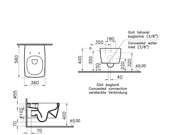 VitrA Metropole Rim-Ex Kanlasız Asma Klozet + Duroplast Slim Yavaş Kapanan Klozet Kapağı SET - 6