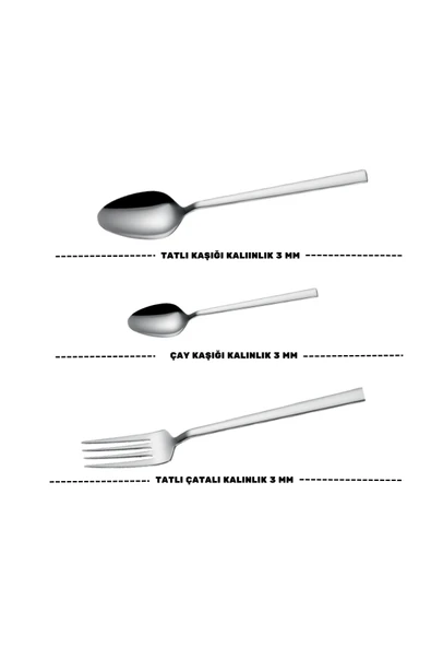 Lugga Doğa Tatlı Çatal Kaşık ve Çay Kaşık Takımı 6 Kişilik 18 Parça Beyaz Kutu - 4