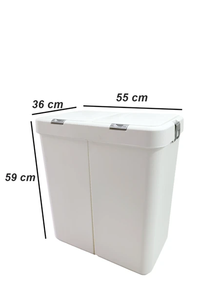 Gümüş Ikili Dokunmatik Çamaşır Sepeti Çöp Kovası Temizlik Kovası Kirli Sepet 80 Litre-MT009 - 7