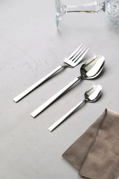 Lugga Doğa Tatlı Çatal Kaşık ve Çay Kaşık Takımı 6 Kişilik 18 Parça Beyaz Kutu - 2