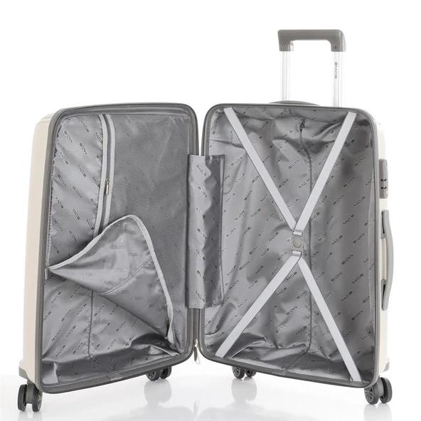 MÇS Bavul Büyük ve Kabin 2li Set Kırılmaz Silikon Valiz V305 Kemik/Gri - 3