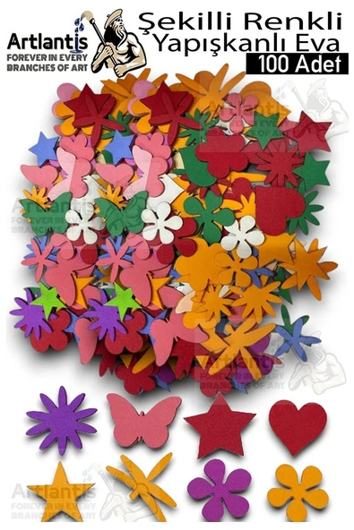 Şekilli Eva Yapışkanlı 100 lü 1 Paket Kendinden Yapışkanlı Eva Sticker Kalp Yıldız Okul Öncesi Kreş Ana Okulu Süsleme